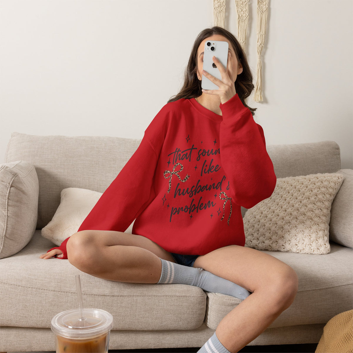 Crewneck Sweatshirt — "That sounds like my husband’s problem" Sparkle Script Graphic