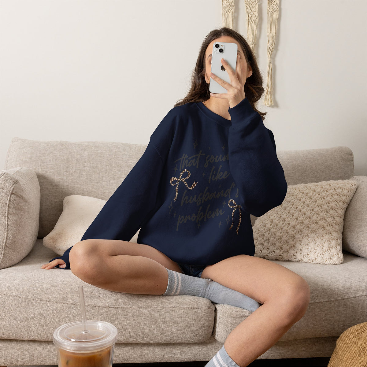 Crewneck Sweatshirt — "That sounds like my husband’s problem" Sparkle Script Graphic