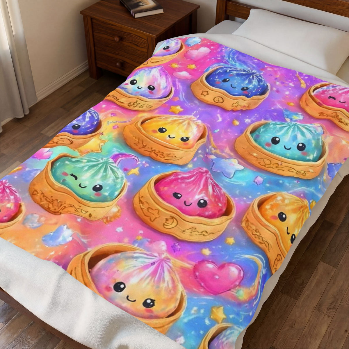 Kawaii Rainbow Dim Sum Plush Blanket — Cute Colorful Dumpling Throw