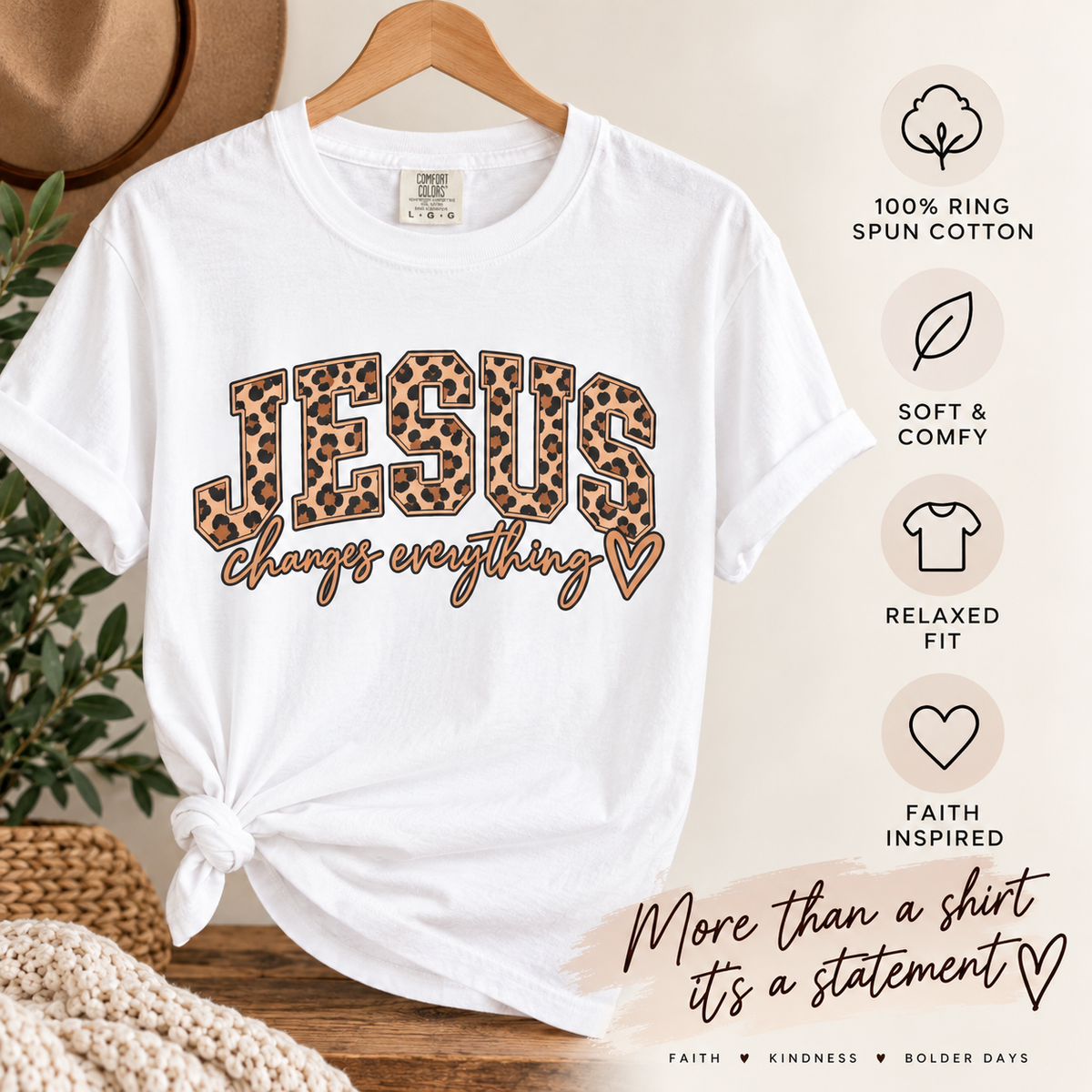 Jesus Changes Everything Leopard Graphic T-Shirt