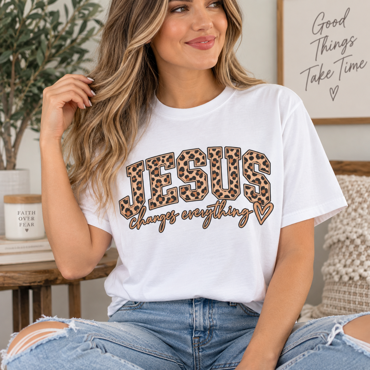 Jesus Changes Everything Leopard Graphic T-Shirt