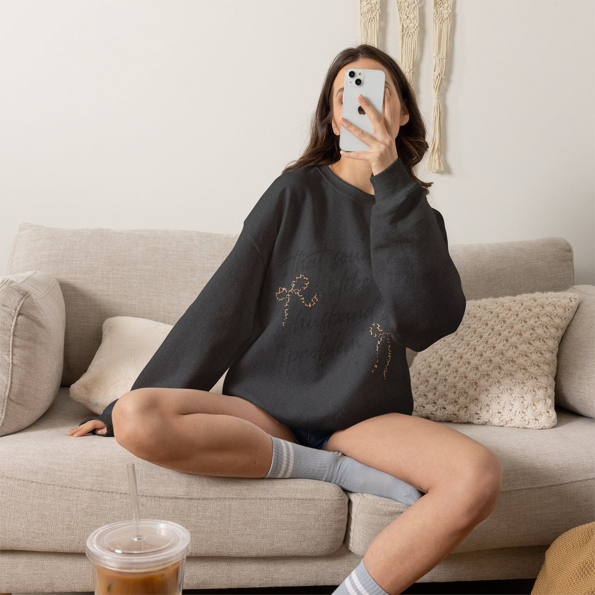 Crewneck Sweatshirt — "That sounds like my husband’s problem" Sparkle Script Graphic
